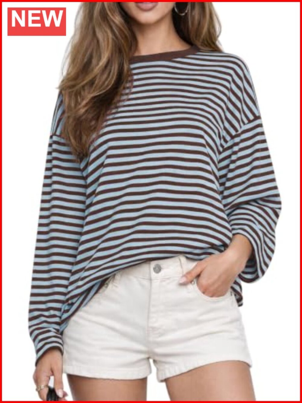 Women's Stripe Oversized Tee Long Sleeve Fall T-shirt